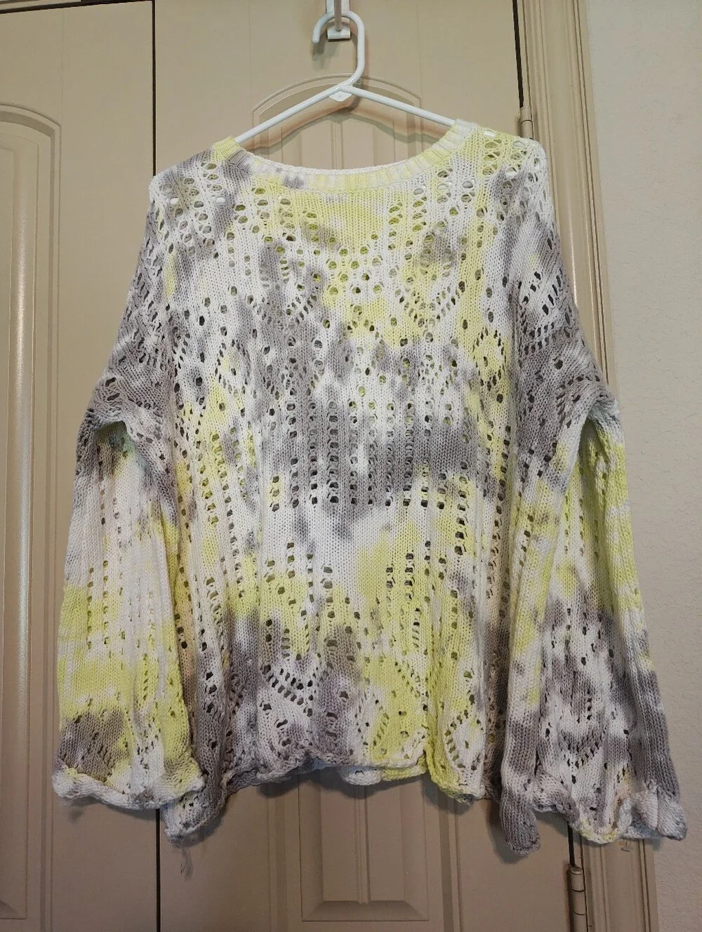 Free People 100% Cotton Open Knit Sweater Small Chartreuse Multicolor Boho NWOT